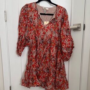 entro Red Floral Long Sleeve Dress
